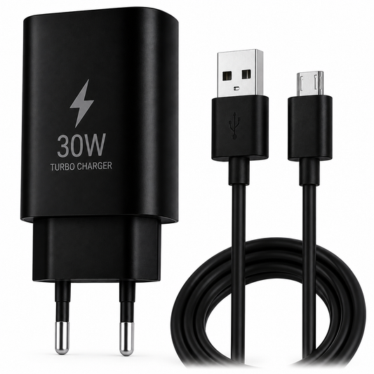Carregador Rápido 30W com Cabo V8 Compatível com Android